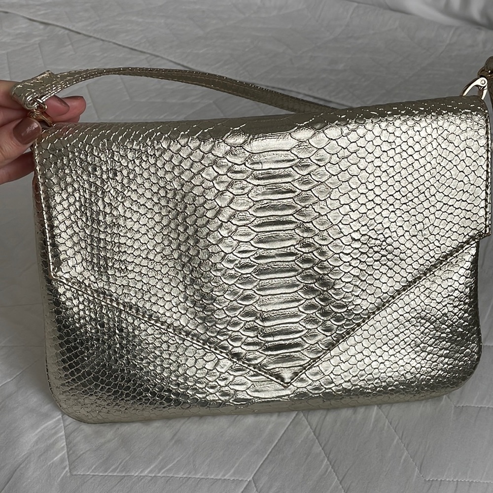 Urban Expression Gold Snakeskin flat envelope cross body bag